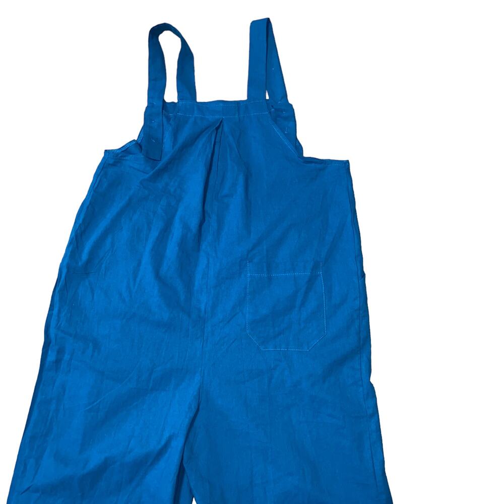 Pleated Sleeveless Straight Leg Cropped Overall Jumpsuit in Blue Size Large - Picture 3 of 7